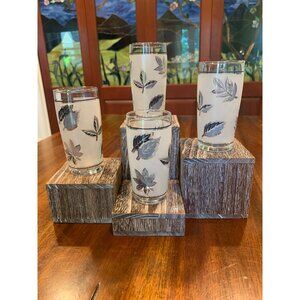 Libbey Frosted Silver Leaf Mid Century Juice Glasses.